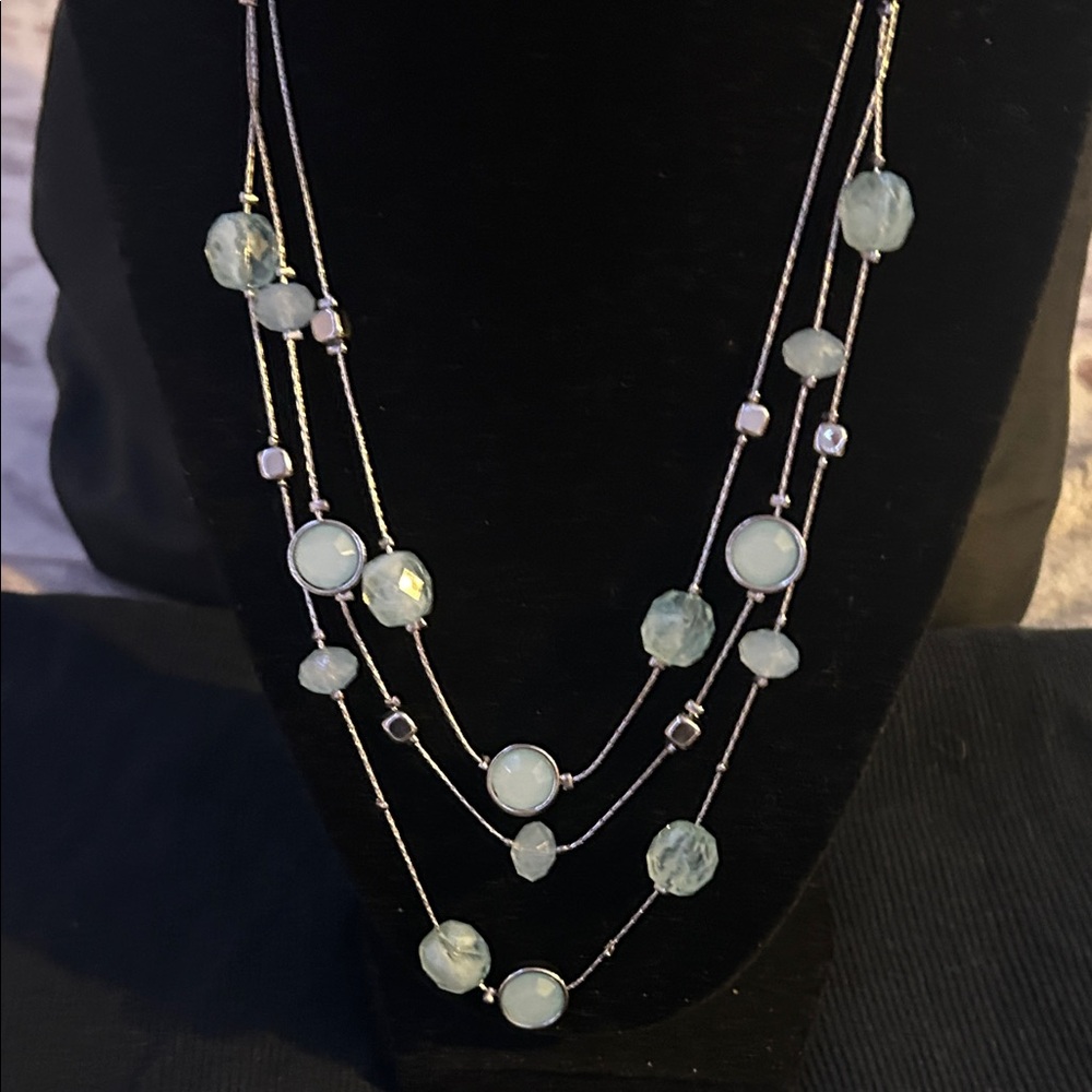 Christopher & Banks Silver Floating  Aqua beads Necklace